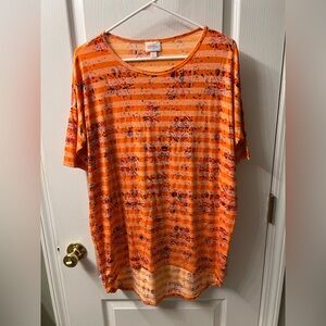 LuLaRoe Orange Floral Striped Irma Top